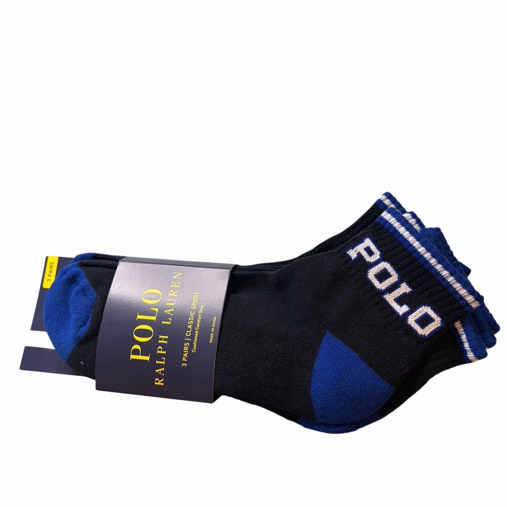 Polo Ralph Lauren Men's Classic Sport Quarter Socks 3 Pack Sz 10-13 Navy Cushion